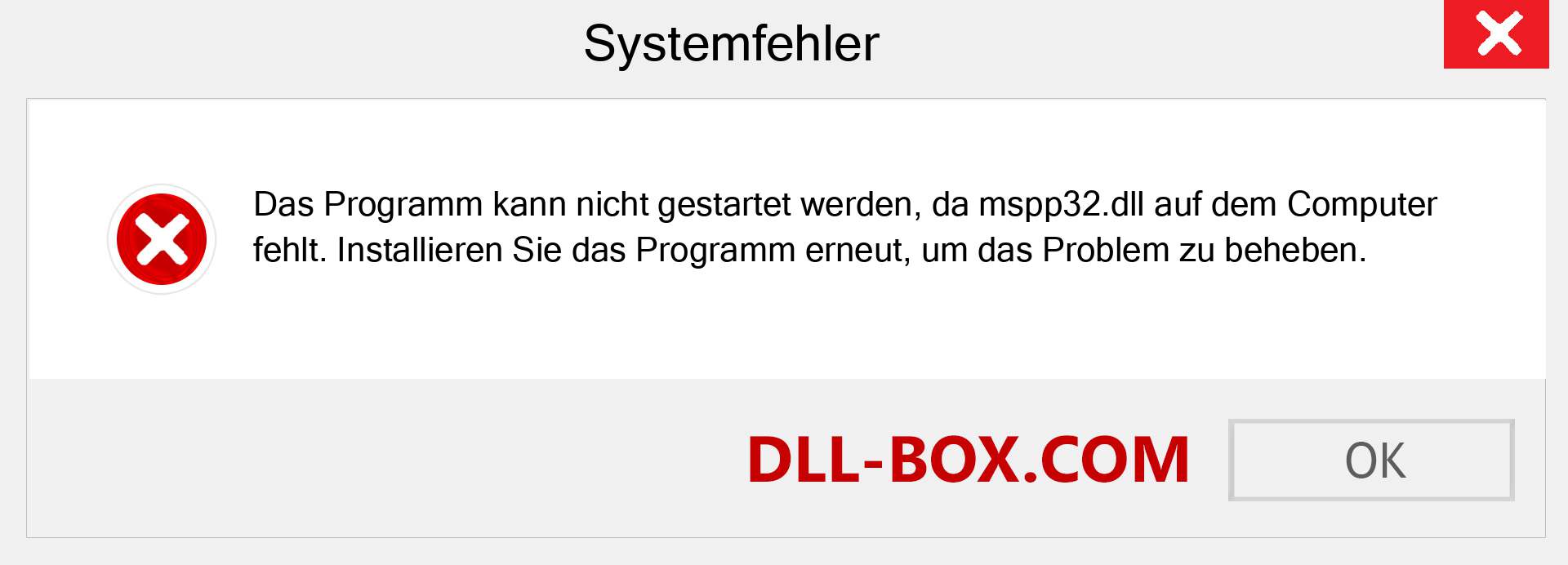 mspp32.dll-Datei fehlt?. Download für Windows 7, 8, 10 - Fix mspp32 dll Missing Error unter Windows, Fotos, Bildern